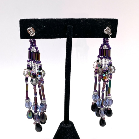 Hand Crafted Contemporary AB Crystal Czech Glass Duster Pierced Earrings - Picture 6 of 11